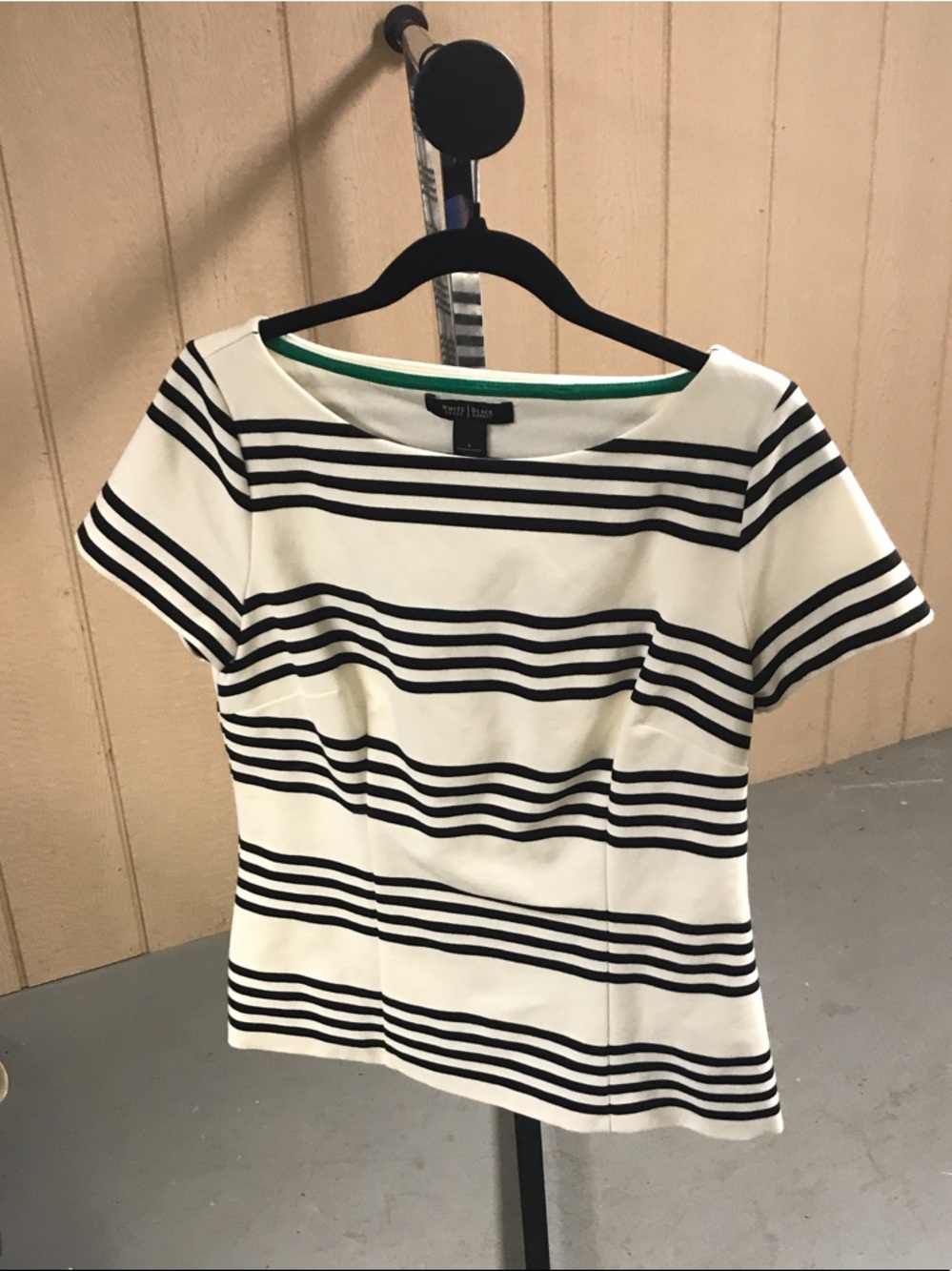 White House Black Market Black and White Striped Short Sleeve Top